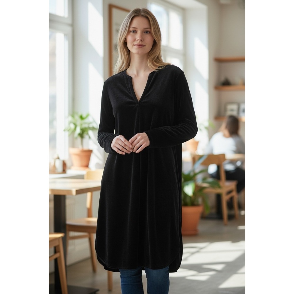 Free People X CP Shades Jacey Blue Velvet Part Silk Tunic Dress‎ Pockets Size S